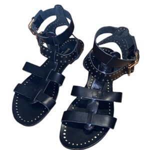 Barbara Barbieri black leather gladiator sandals gold hardware adjustable strap